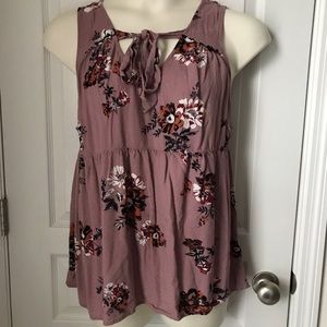 EUC Mauve Floral Tie Front Sleeveless Blouse 14-16